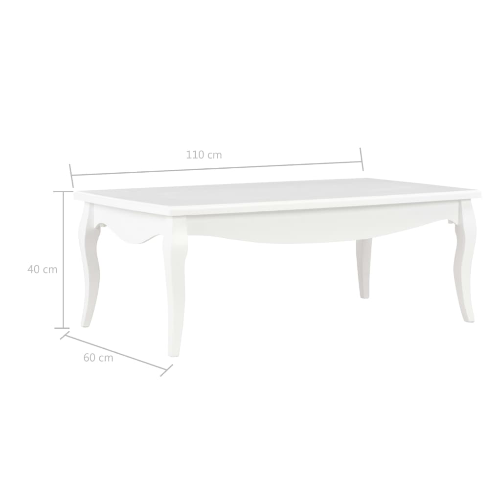 Tavolino da Caffè Bianco 110x60x40 cm in Legno Massello di Pino cod mxl 7773