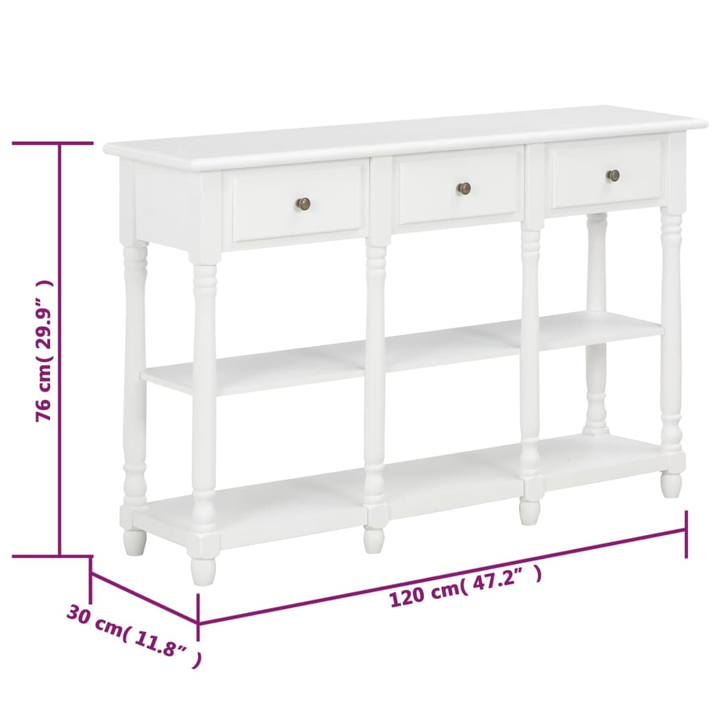 Tavolo Consolle Bianco 120x30x76 cm in MDF 280015