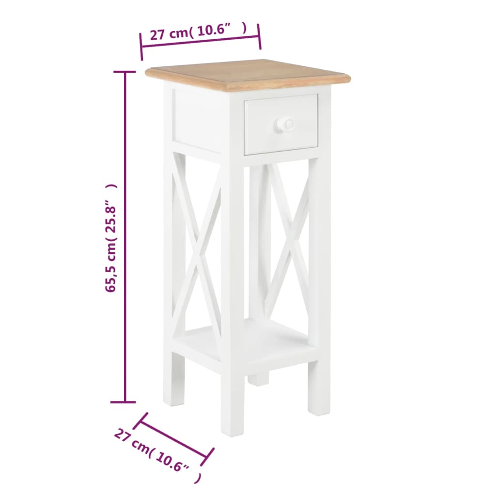 280057  Tavolino Laterale Bianco 27x27x65,5 cm in Legno 280057