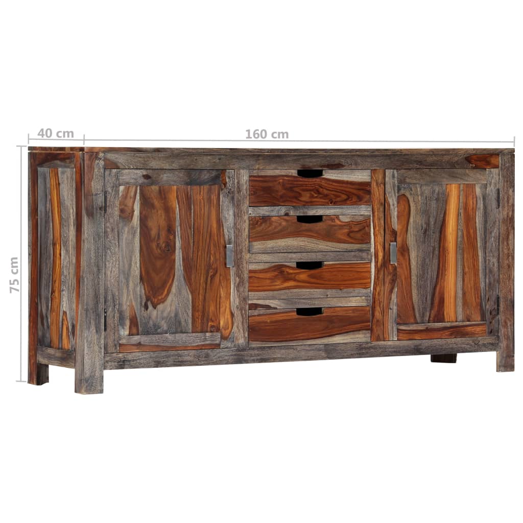 Credenza Grigia 160x40x75 cm Legno Massello di Sheesham