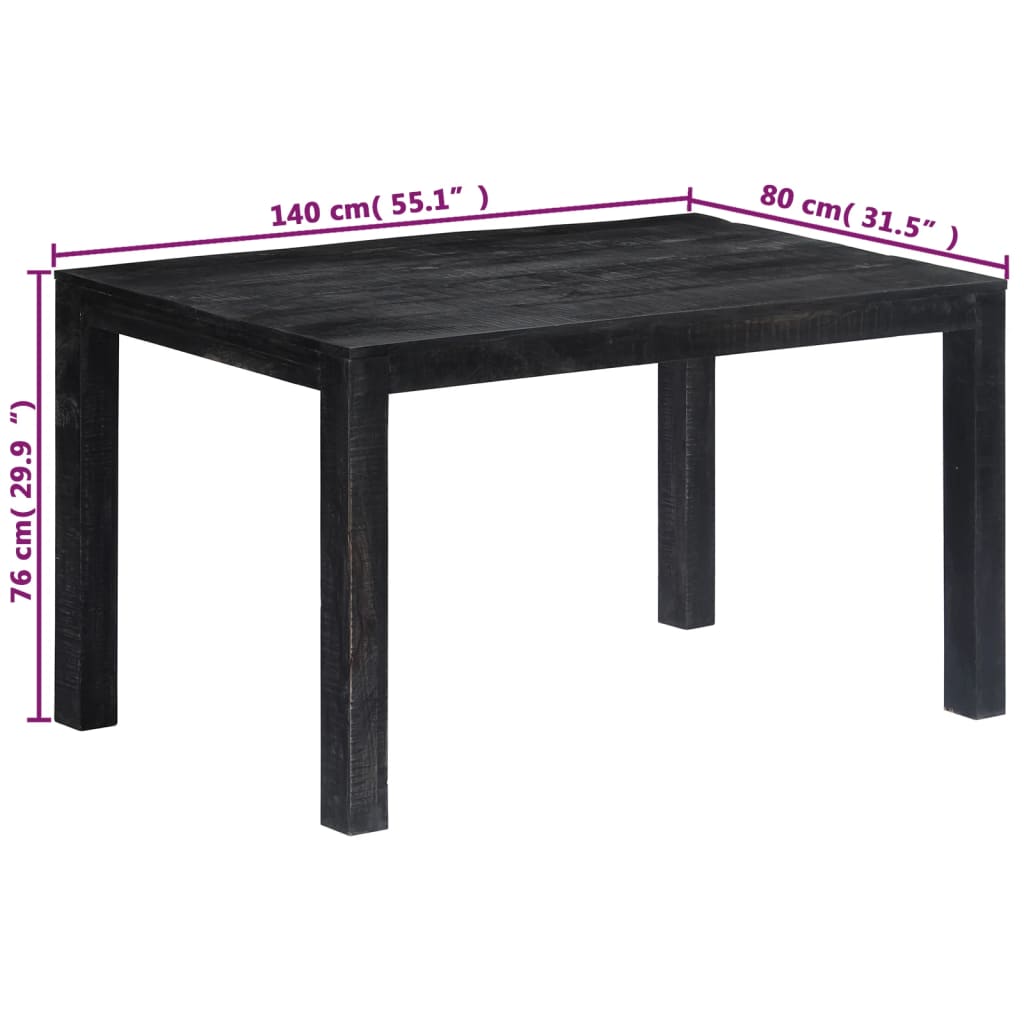 Tavolo da Pranzo Nero 140x80x76 cm in Legno Massello di Mango 247990