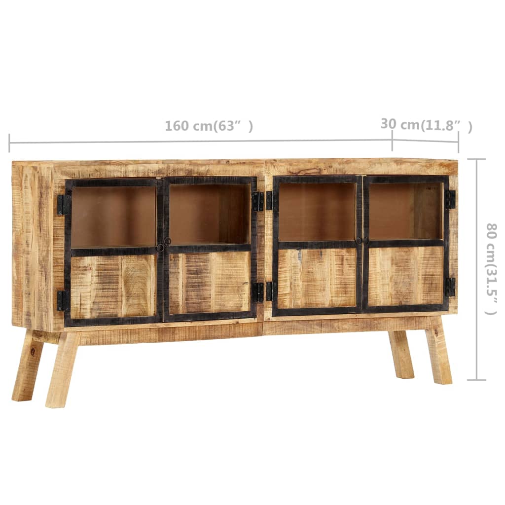 Credenza Marrone e Nera 160x30x80 cm Massello di Mango Grezzo