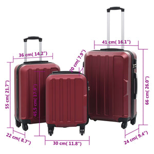 Set Trolley a Custodia Rigida 3 pz Rosso Vino in ABS 91874