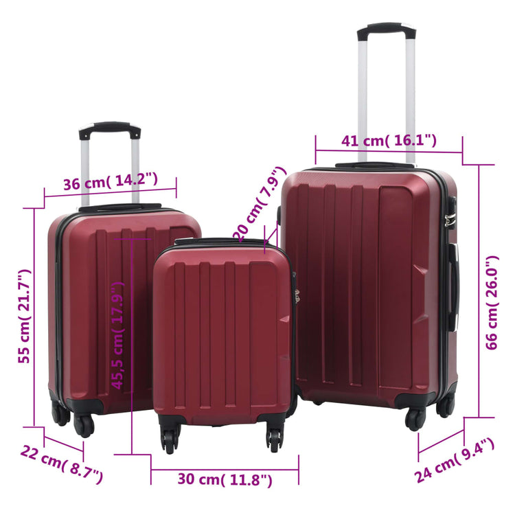 Set Trolley a Custodia Rigida 3 pz Rosso Vino in ABS 91874