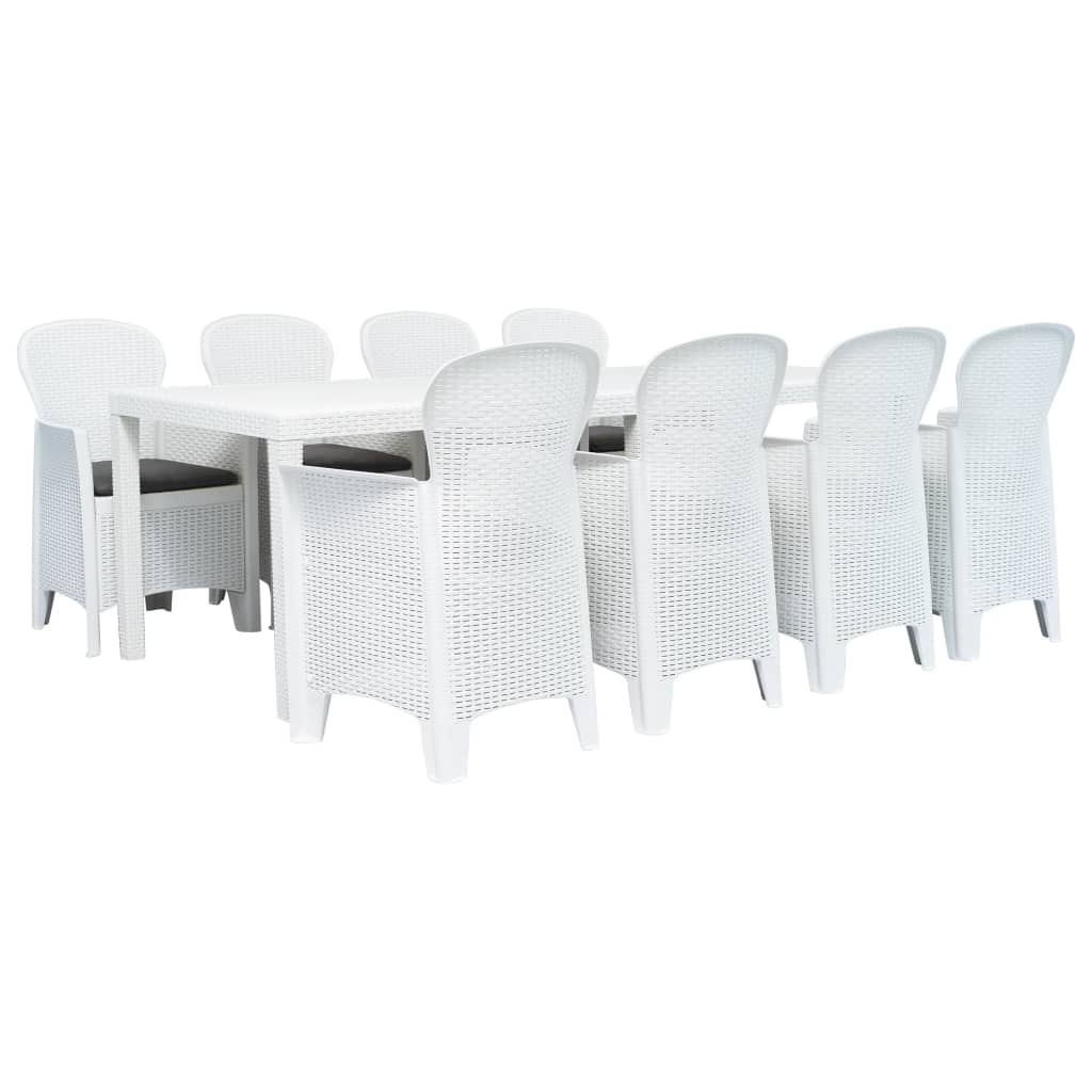 Set Pranzo da Giardino 9 pz in Plastica Stile Rattan Bianco 276134