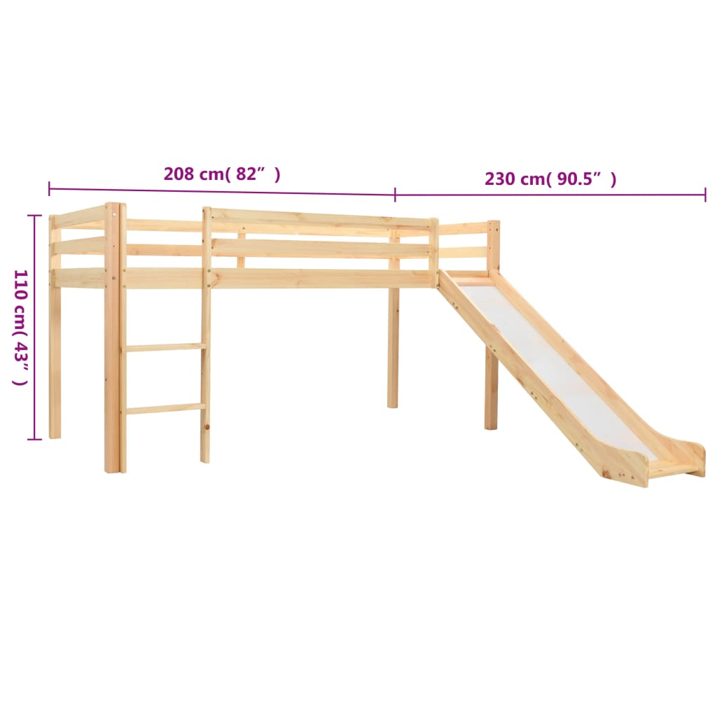 Letto a Castello per Bambini Scivolo e Scala in Pino 97x208cm 282714