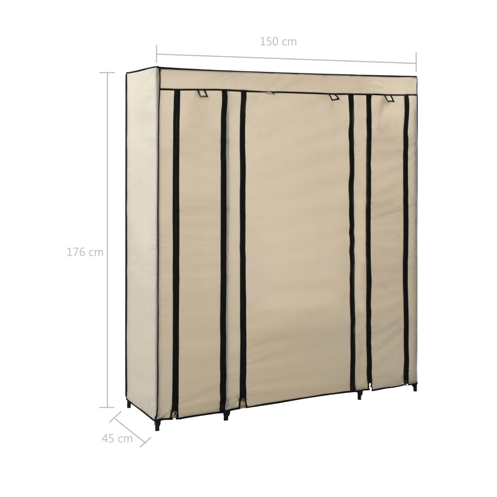 Armadio con Scomparti e Aste Crema 150x45x176 cm in Tessuto 282435