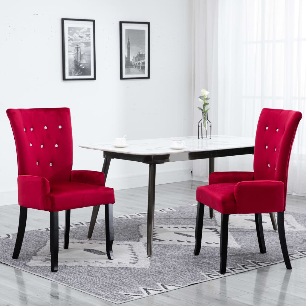 Sedia da Pranzo con Braccioli Rossa in Velluto cod mxl 55639