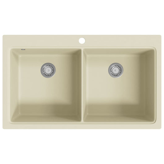 Lavello da Cucina in Granito Vasca Doppia Beige