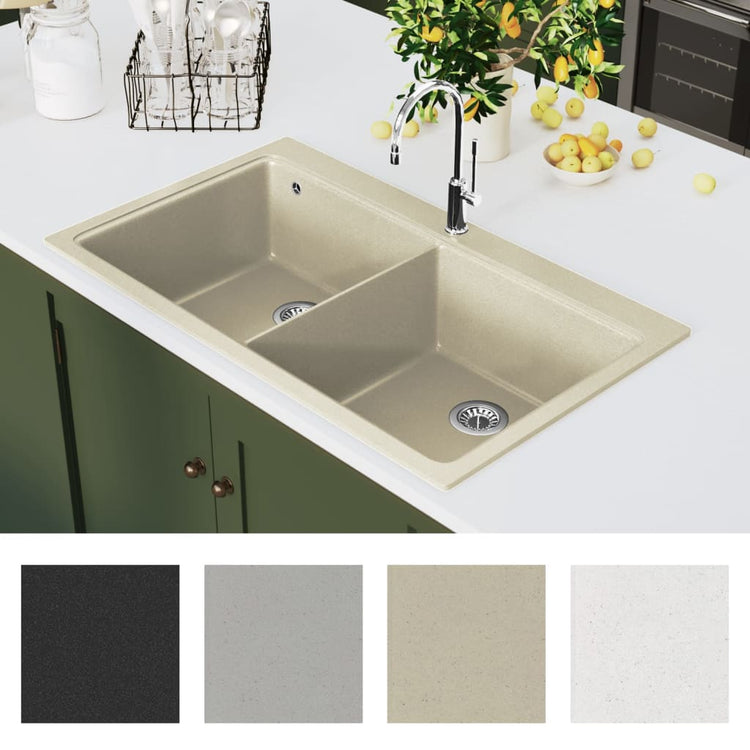 Lavello da Cucina in Granito Vasca Doppia Beige