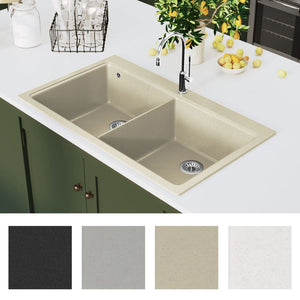 Lavello da Cucina in Granito Vasca Doppia Beige 144851