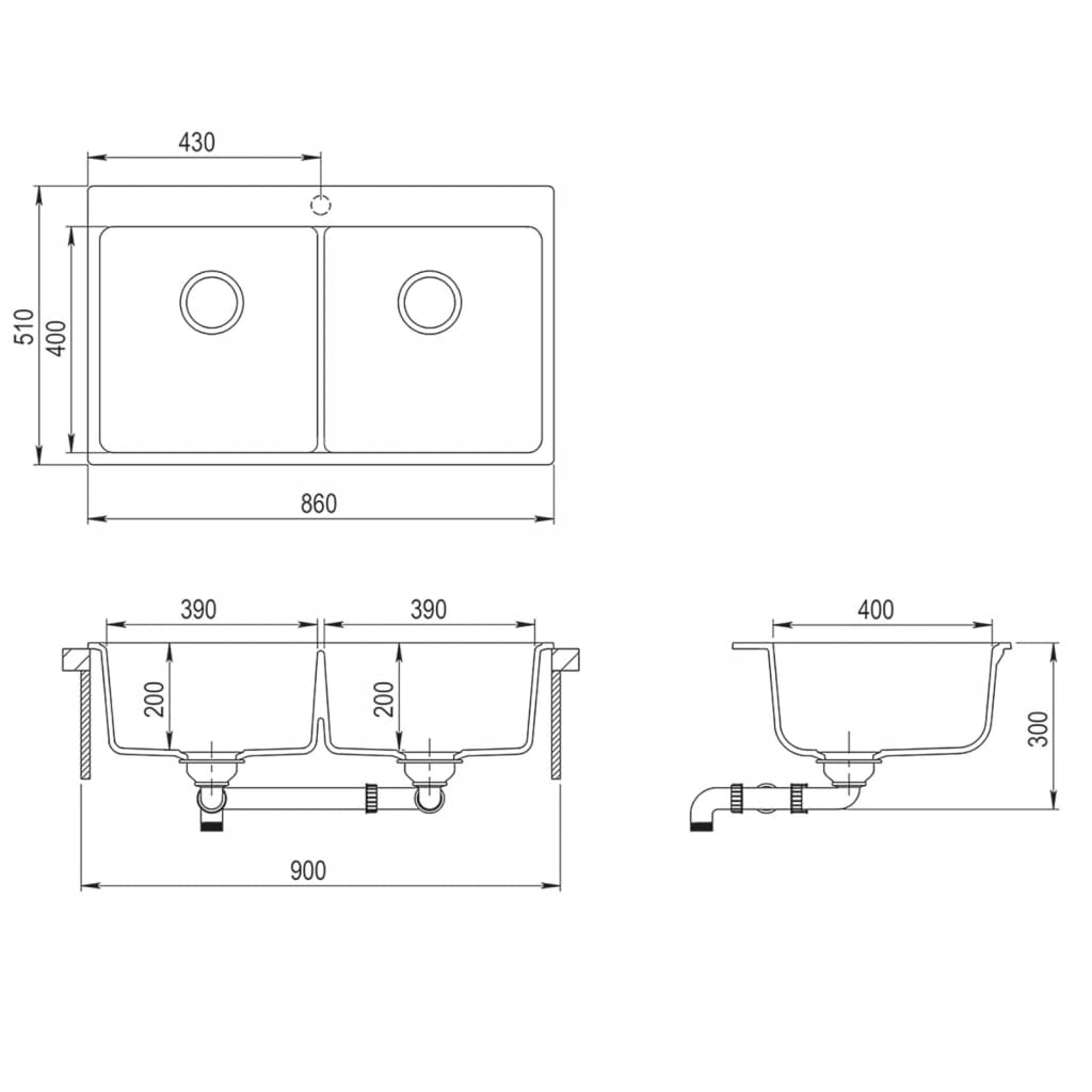 Lavello da Cucina in Granito Vasca Doppia Beige 144851