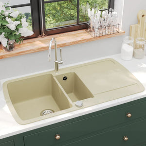 Lavello da Cucina in Granito Vasca Doppia Beige 144854