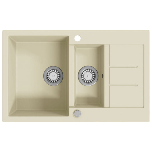 Lavello da Cucina in Granito Vasca Doppia Beige 144858