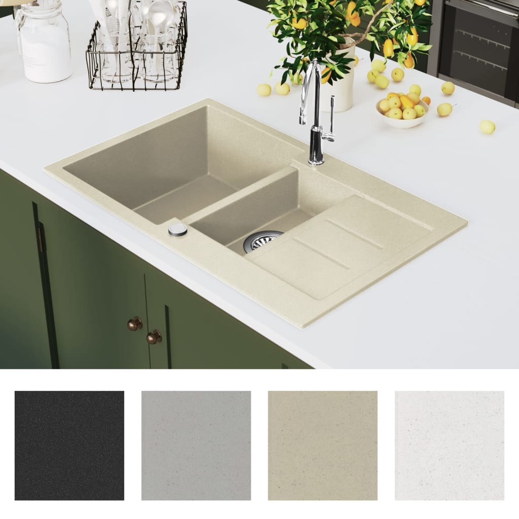 Lavello da Cucina in Granito Vasca Doppia Beige cod mxl 56391