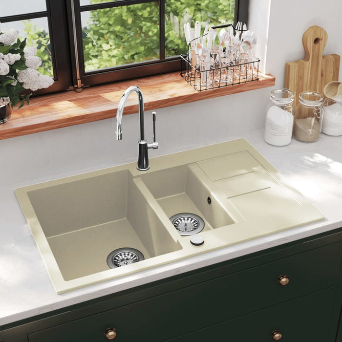 Lavello da Cucina in Granito Vasca Doppia Beige cod mxl 56391