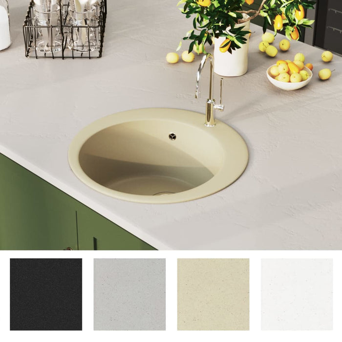 Lavello da Cucina in Granito Vasca Singola Tonda Beige 144864