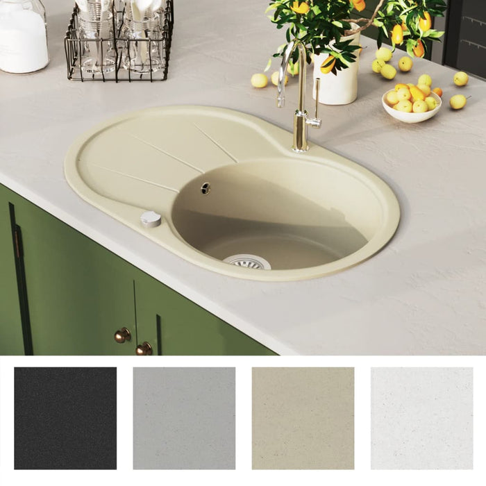 Lavello da Cucina in Granito Vasca Singola Ovale Beige 144866