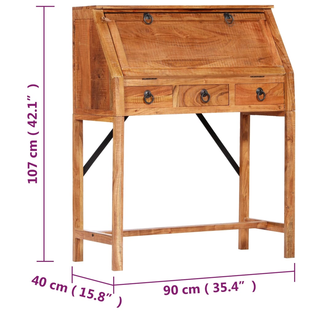 Scrivania 90x40x107cm in Legno Massello di Acacia 248098