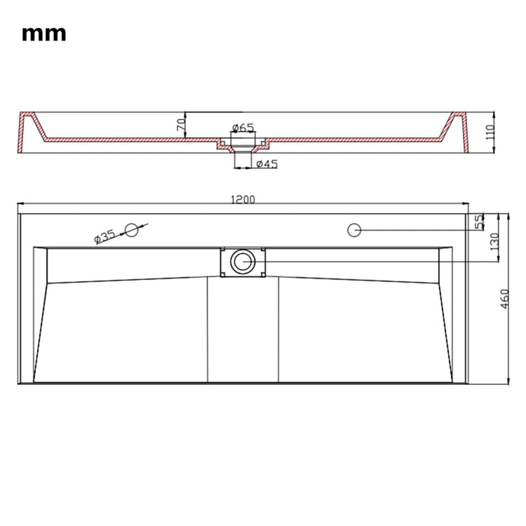 Lavandino 120x46x11 cm Blocco in Marmo/Minerale Bianco cod mxl 49563