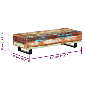 Tavolino da Caffè 120x50x30cm Legno Massello Recuperato Acciaio cod mxl 19777