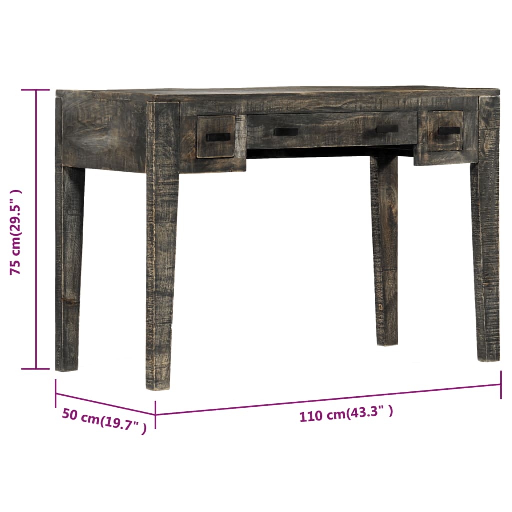 Scrivania Nera 110x50x75cm in Legno Massello di Mango  cod mxl 72560