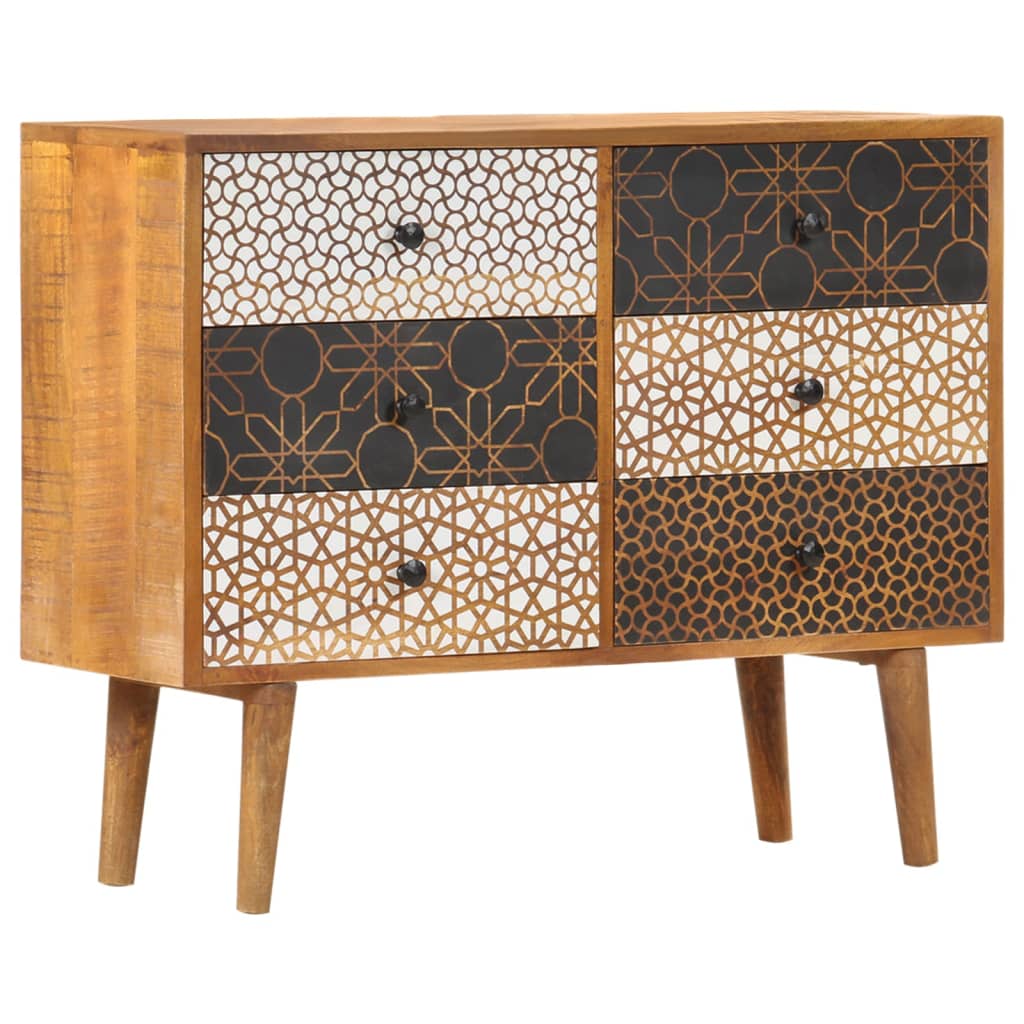 Credenza con Motivo Stampato 90x30x70 cm in Massello di Mango cod mxl 16339