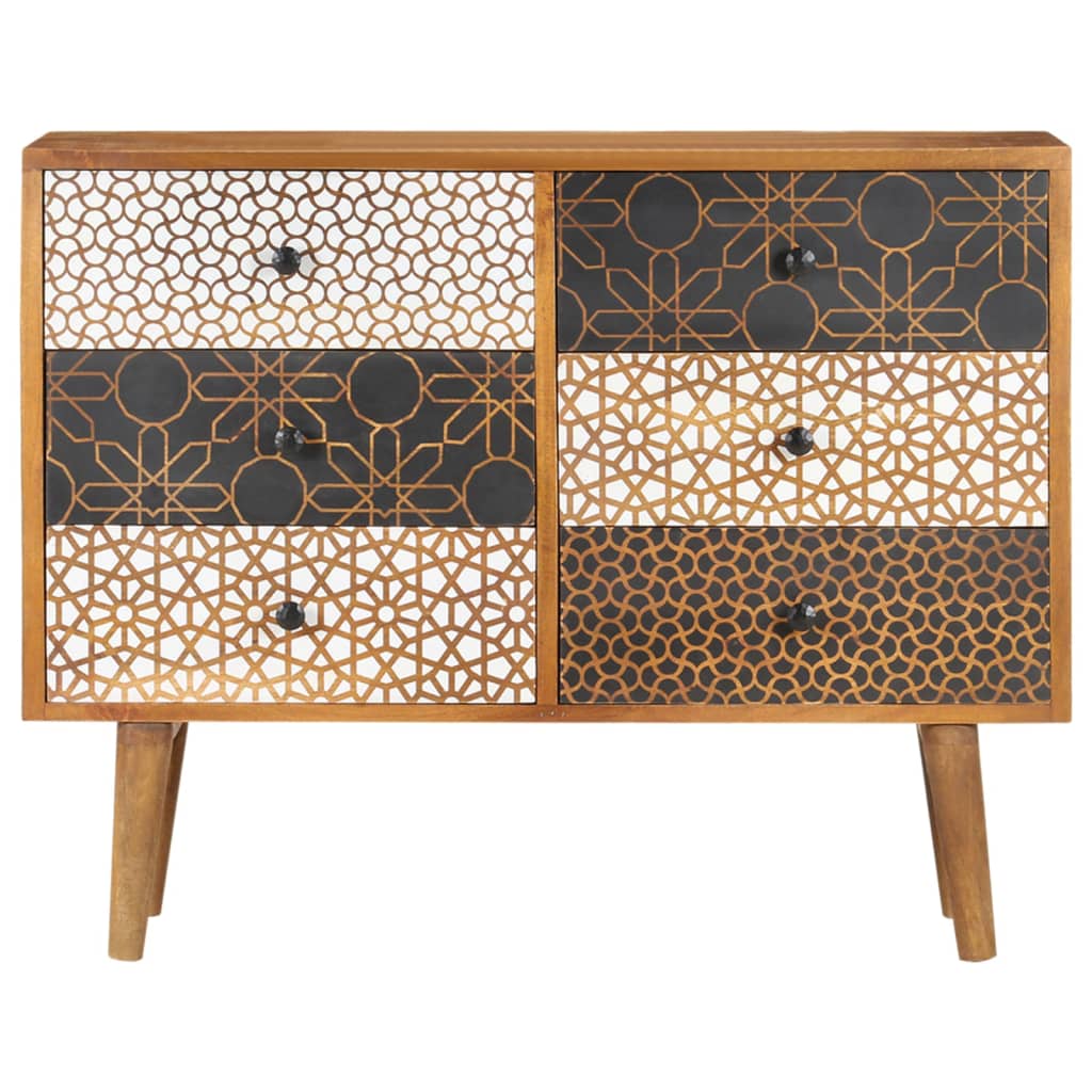 Credenza con Motivo Stampato 90x30x70 cm in Massello di Mango cod mxl 16339