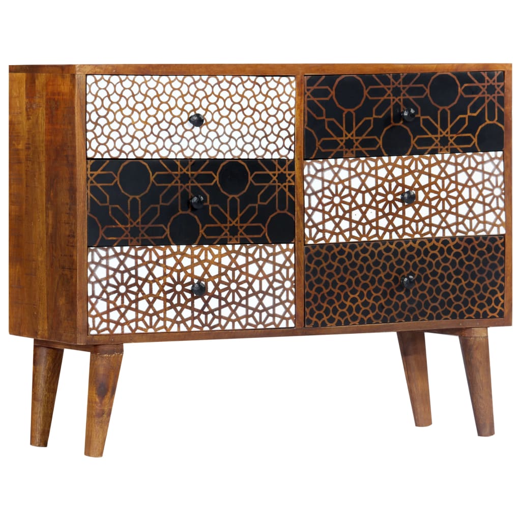 Credenza con Motivo Stampato 90x30x70 cm in Massello di Mango cod mxl 16339