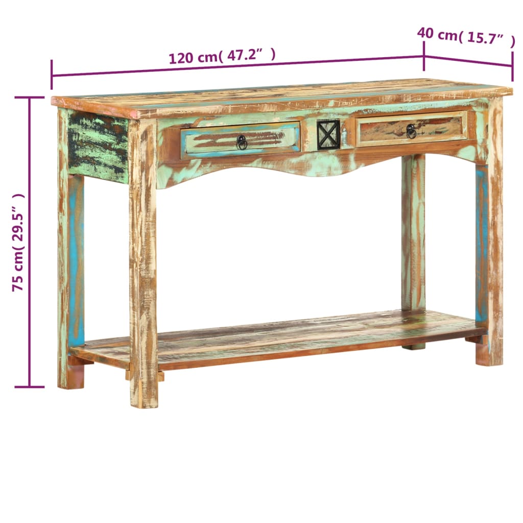 Tavolo Consolle 120x40x75 cm in Legno Massello di Recupero cod mxl 13811