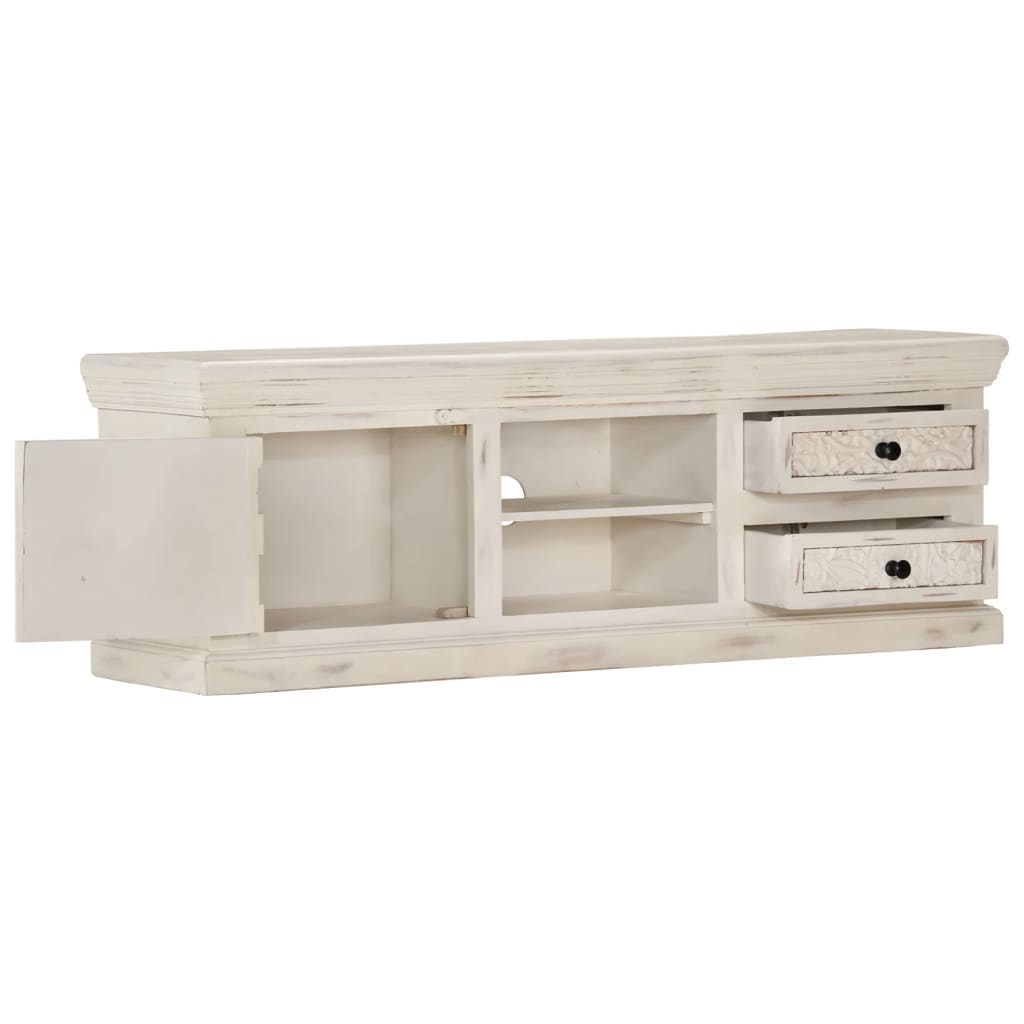 Mobile Porta TV Bianco 120x30x40 cm in Legno Massello di Mango 249869