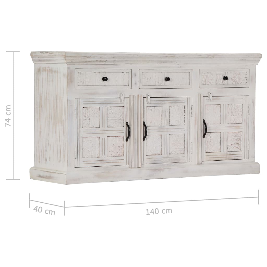 Credenza Bianca 140x40x74 cm in Legno Massello di Mango 249870