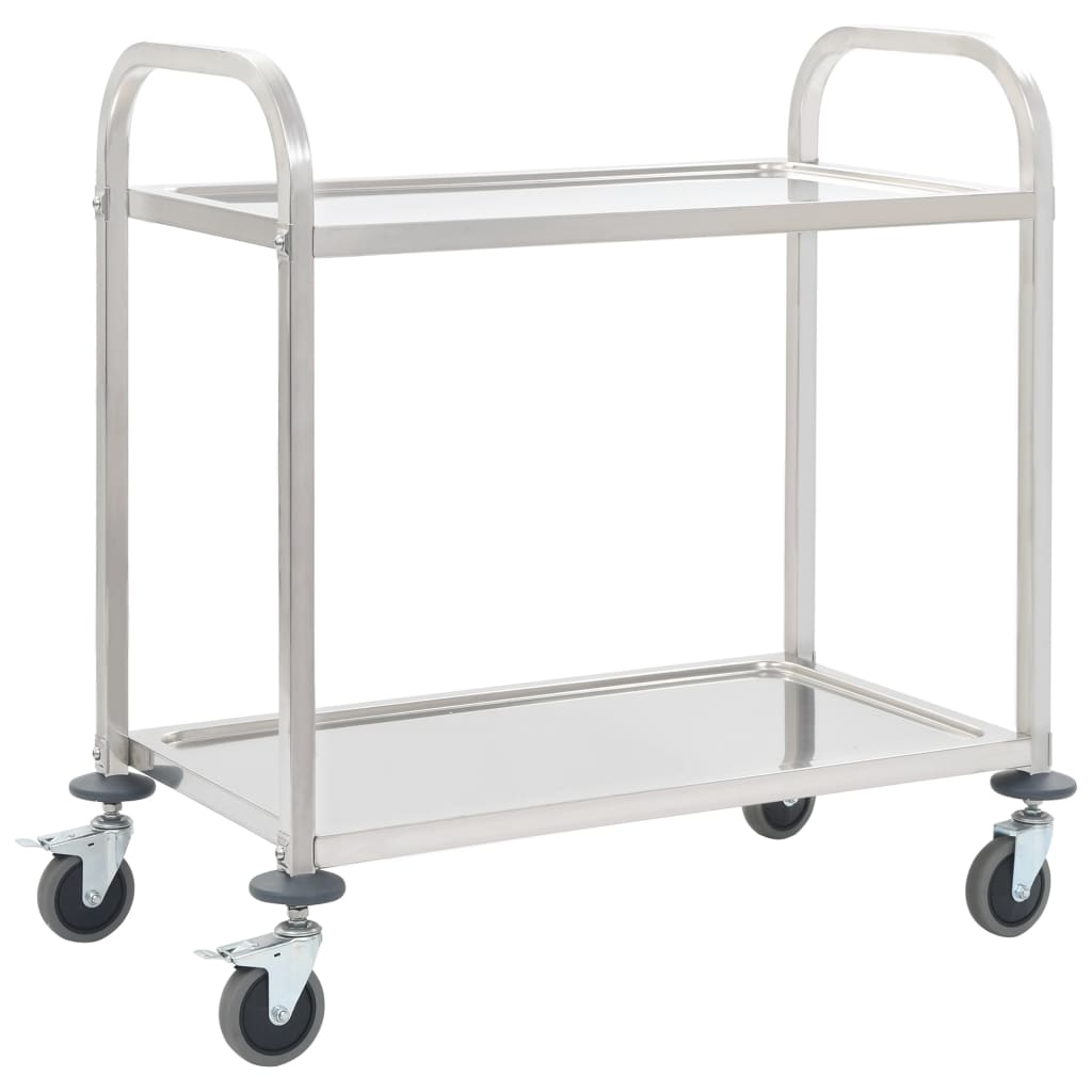 Carrello da Cucina a 2 Livelli 96,5x55x90 cm in Acciaio Inox 50912