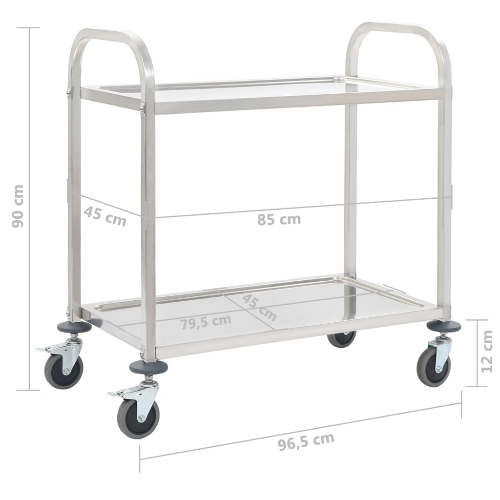 Carrello da Cucina a 2 Livelli 96,5x55x90 cm in Acciaio Inox 50912