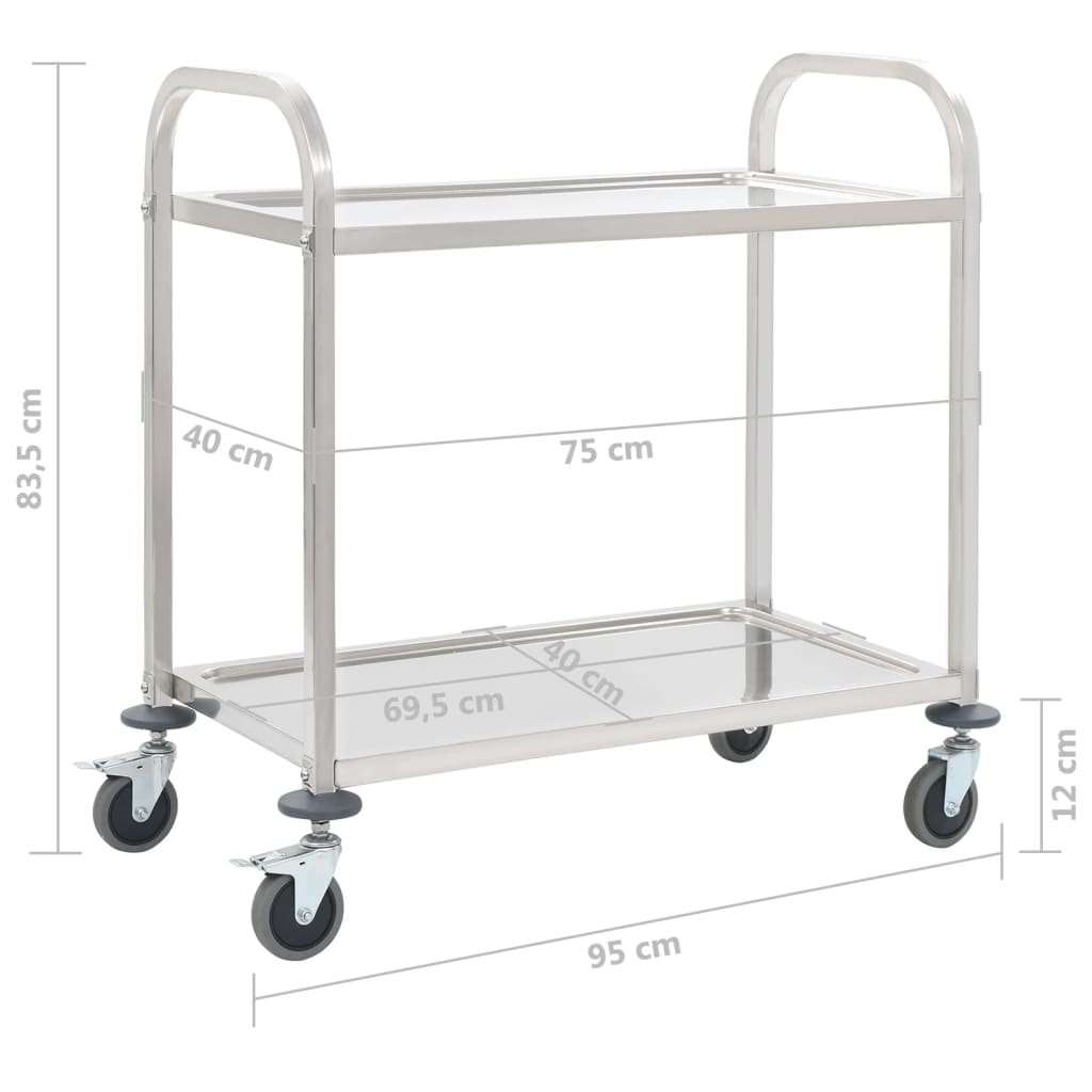 Carrello da Cucina a 2 Livelli 95x45x83,5 cm in Acciaio Inox cod mxl 76826