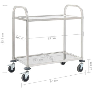 Carrello da Cucina a 2 Livelli 95x45x83,5 cm in Acciaio Inox cod mxl 76826