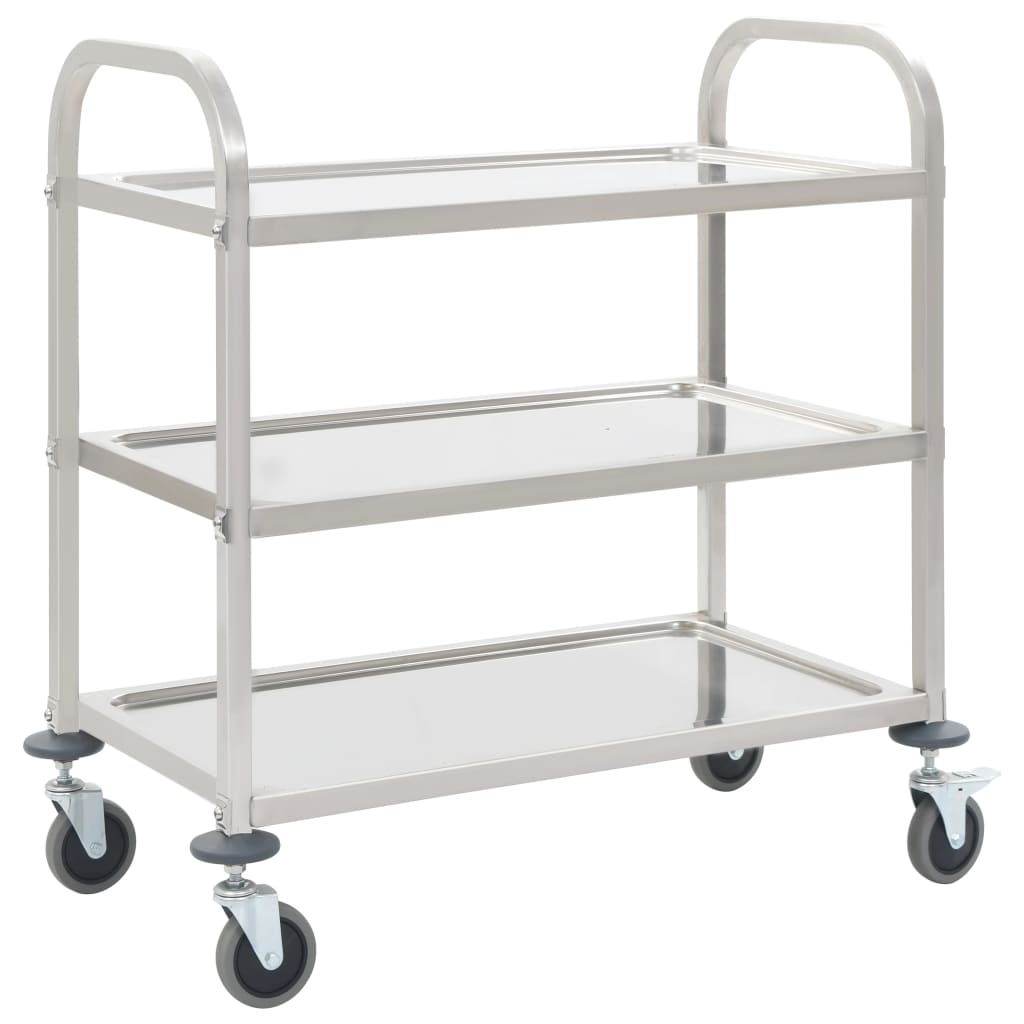 Carrello da Cucina a 3 Livelli 96,5x55x90 cm in Acciaio Inox cod mxl 76178