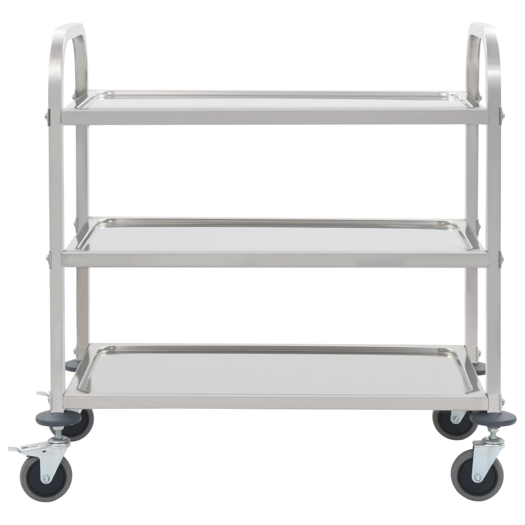 Carrello da Cucina a 3 Livelli 96,5x55x90 cm in Acciaio Inox cod mxl 76178