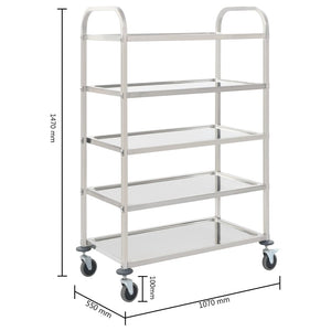 Carrello da Cucina a 5 Livelli 107x55x147 cm in Acciaio Inox 50917