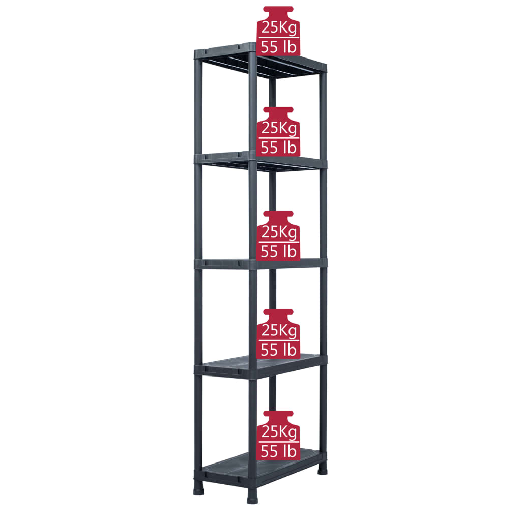 Scaffali 5 pz Nero 125 kg 60x30x180 cm in Plastica  cod mxl 53276