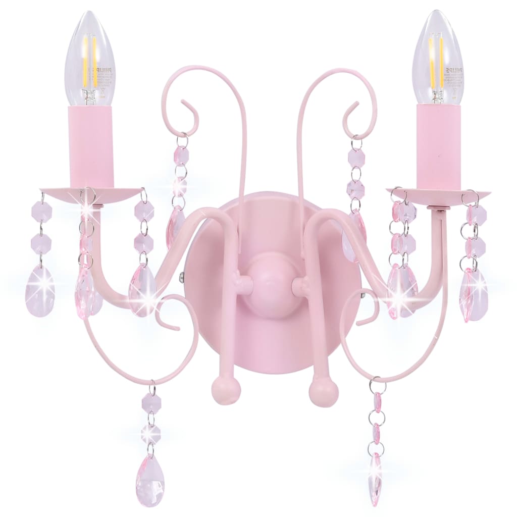 Lampada da Muro con Perle Rosa 2 Lampadine E14