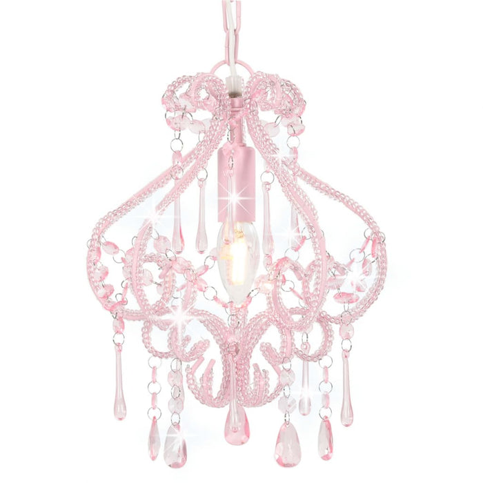 Lampadario con Perle Rosa Rotondo E14