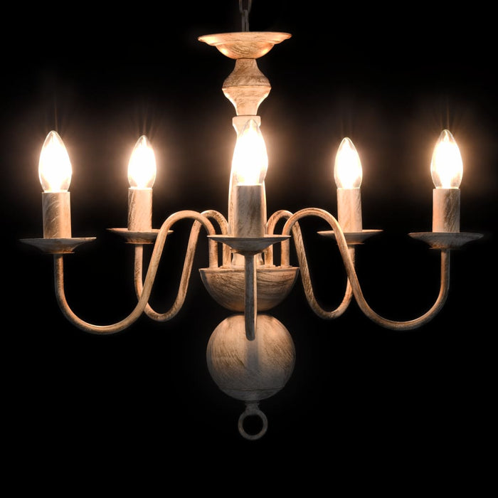 Candelabro Stile Anticato Bianco 5 Lampadine E14 cod mxl 53749