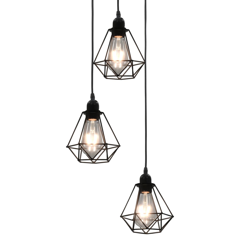 Lampadario con Design Diamante Nero 3 Lampadine E27 281634