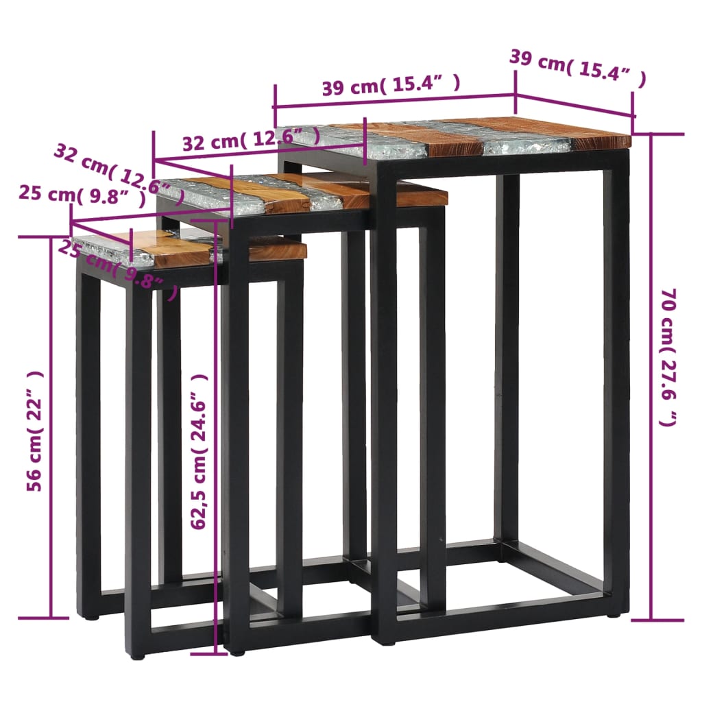 Tavolini Impilabili 3 pz in Massello di Teak e Poliresina cod mxl 5557