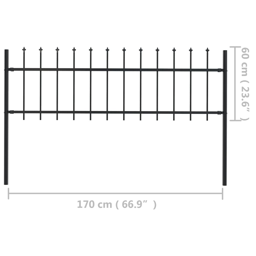 Recinzione Giardino con Punta a Lancia in Acciaio 1,7x0,6m Nera cod mxl 12335