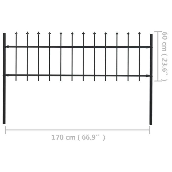 Recinzione Giardino con Punta a Lancia in Acciaio 1,7x0,6m Nera cod mxl 12335