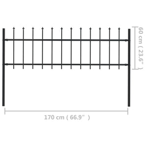 Recinzione Giardino con Punta a Lancia in Acciaio 1,7x0,6m Nera 144923