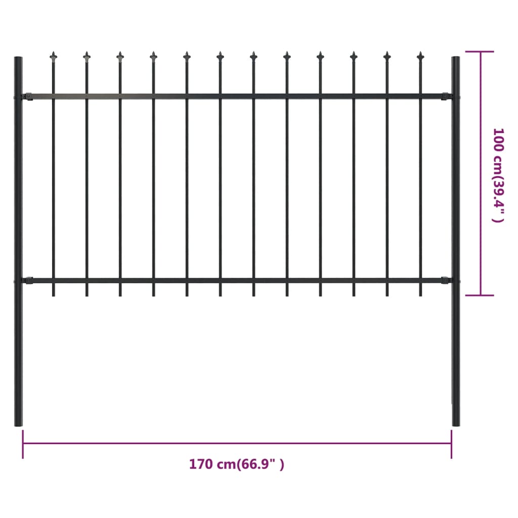 Recinzione Giardino con Punta a Lancia in Acciaio 1,7x1 m Nera cod mxl 25397