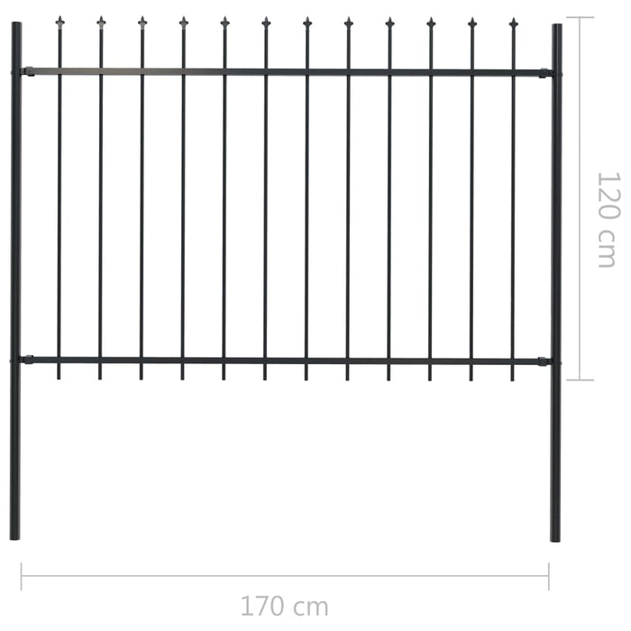 Recinzione Giardino con Punta a Lancia in Acciaio 1,7x1,2m Nera